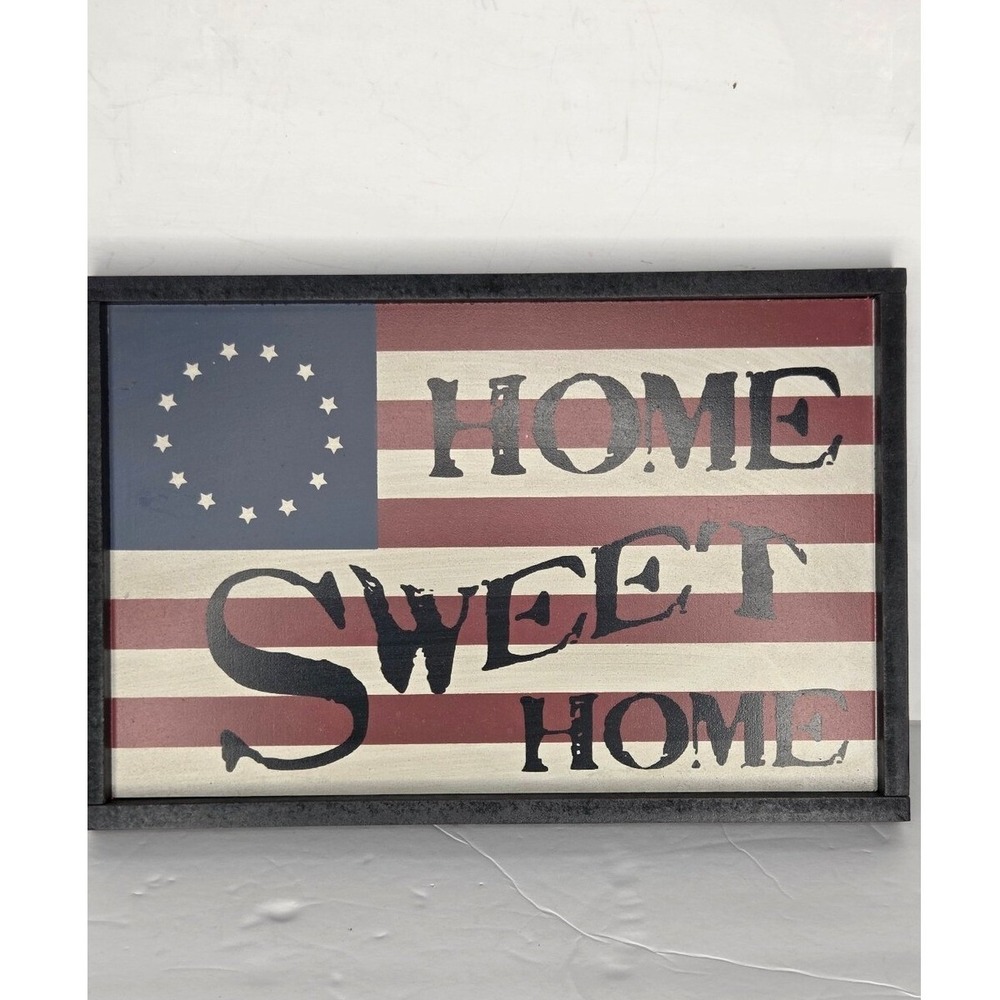 Hearthside Primitive Rustic Home Sweet Home American Flag Wall Decor Wooden Sign